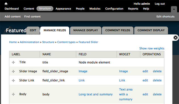 Drupal7: manage fields